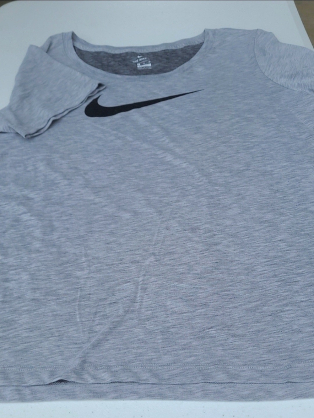 Nike Womens Gray Short Sleeve Dri-FIT Tee with Black Swoosh
